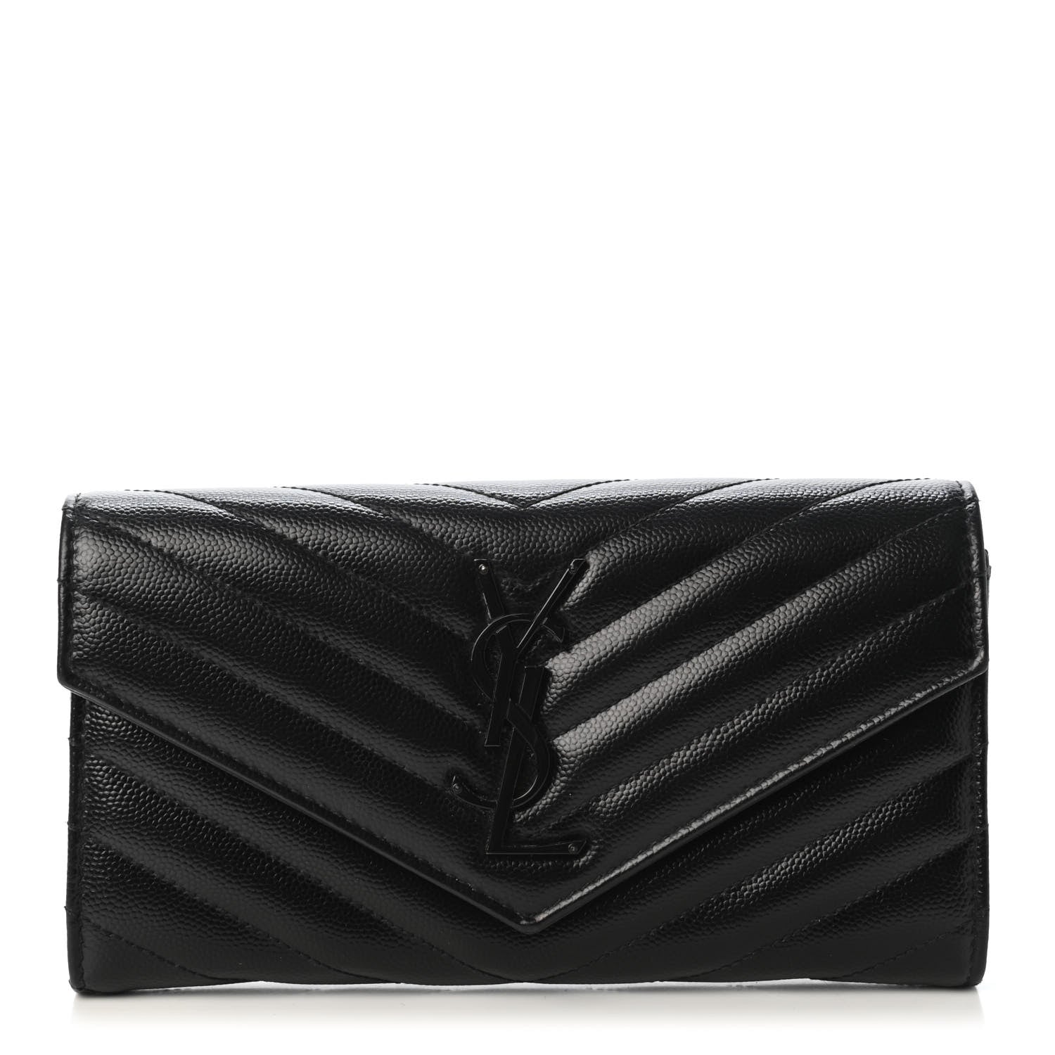 Saint Laurent Grain De Poudre Matelasse Chevron Monogram Flap Wallet Black 1 of 4