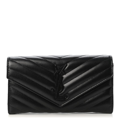 Saint Laurent Grain De Poudre Matelasse Chevron Monogram Flap Wallet Black 1 of 4