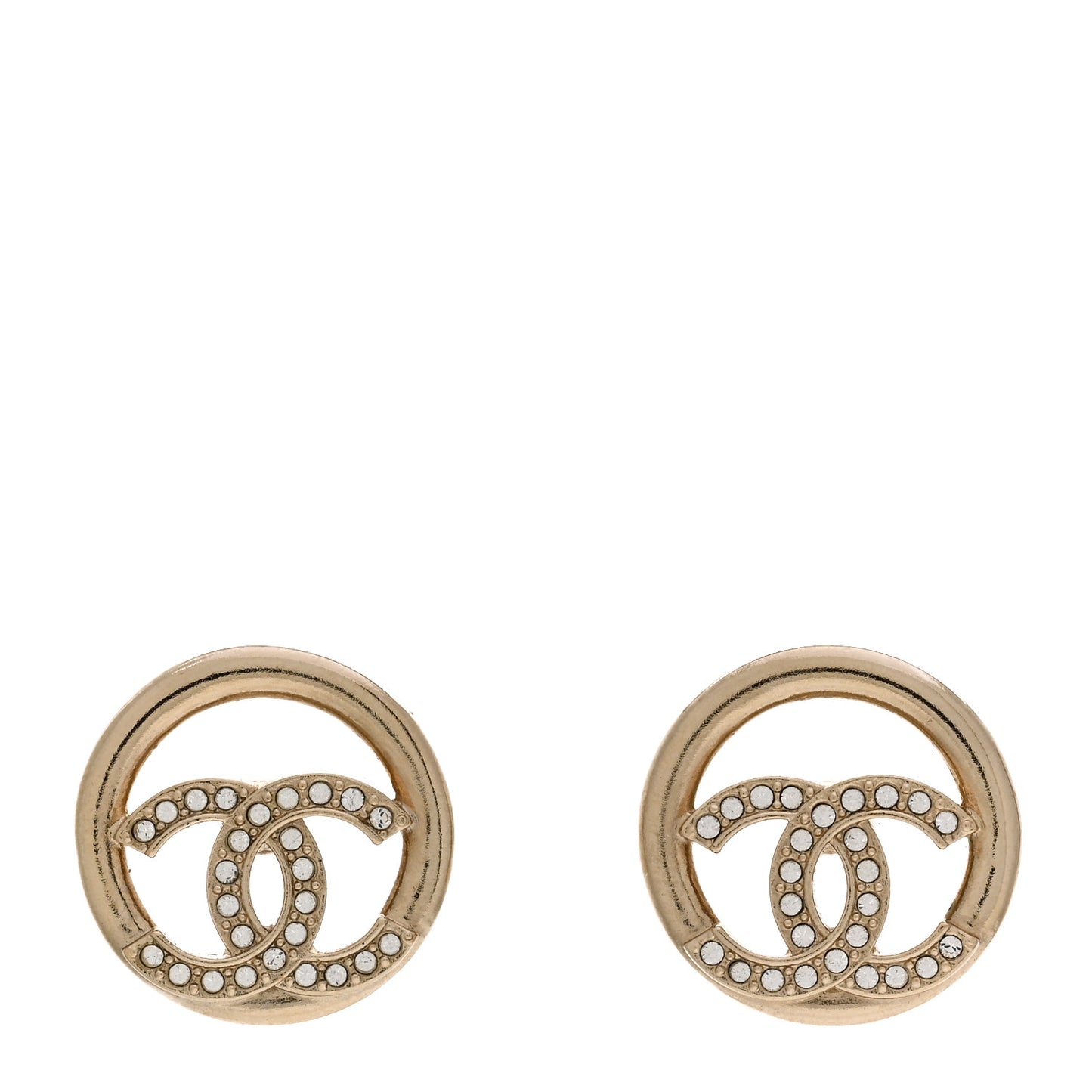 Crystal CC Round Earrings Gold