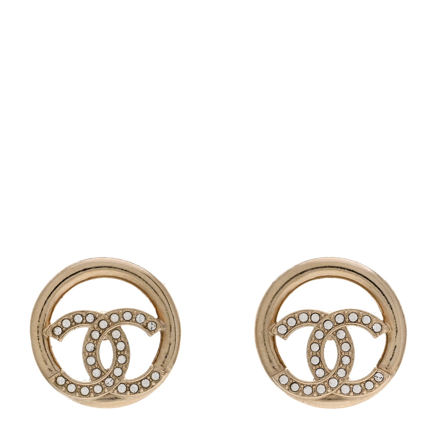 Chanel Crystal CC Round Earrings Gold 1 of 5