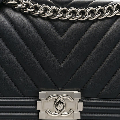 Chanel Calfskin Chevron Quilted Medium Boy Flap Black 8 of 10
