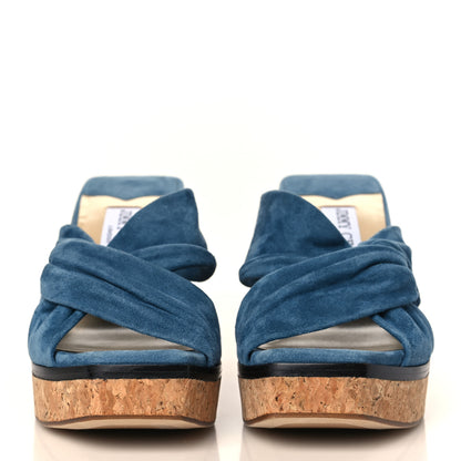 Jimmy Choo Suede Narisa 90 Wedge Mules 38.5 Blue 2 of 8