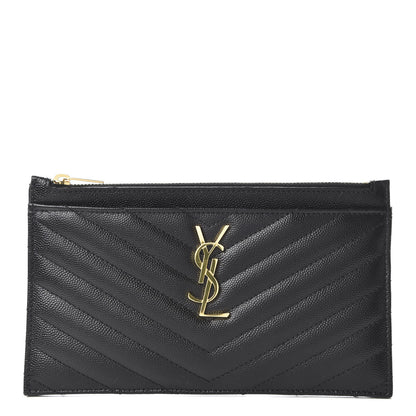 Saint Laurent Grain De Poudre Chevron Monogram Pouch Black 1 of 10