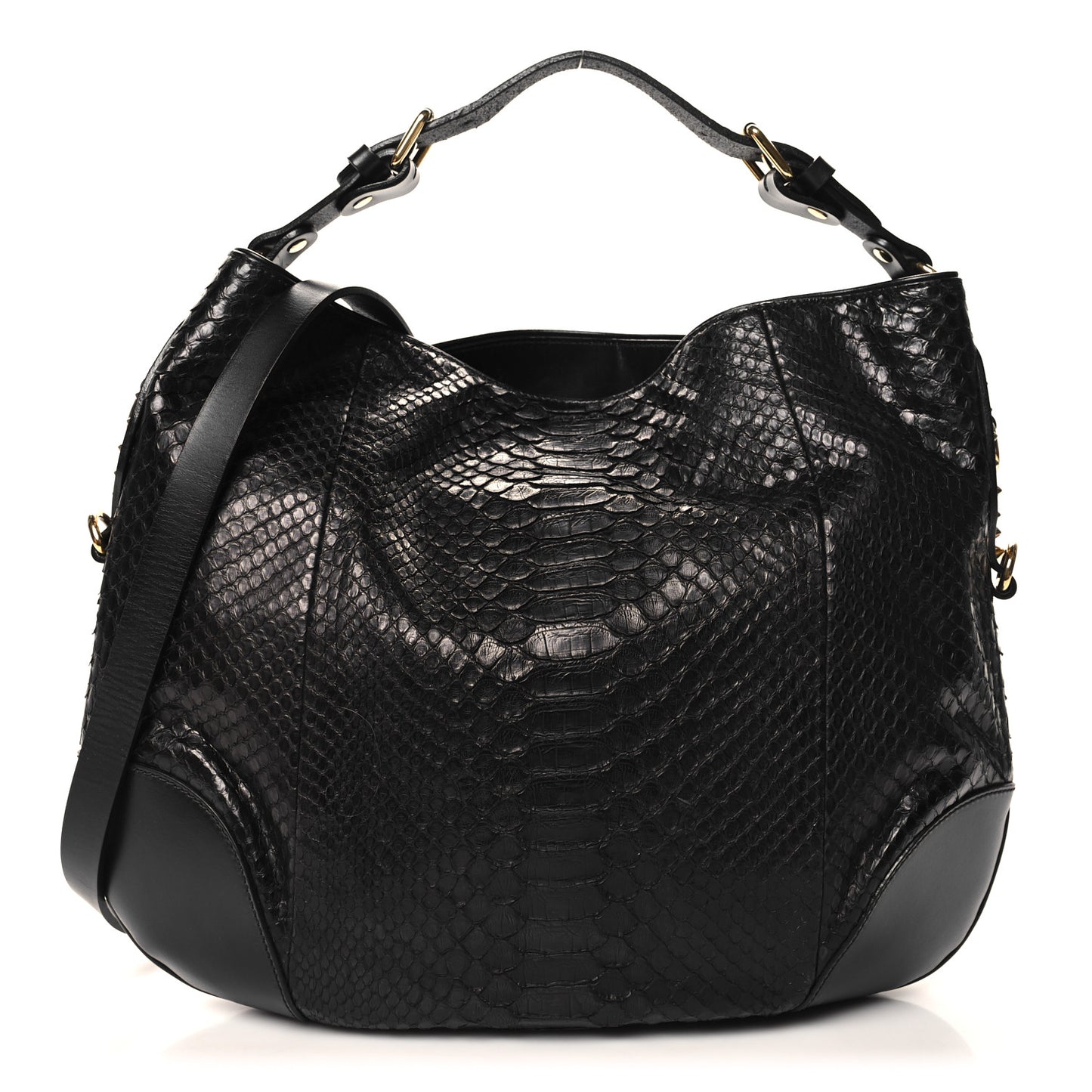 Snakeskin Medium Patti Stud Hobo Black