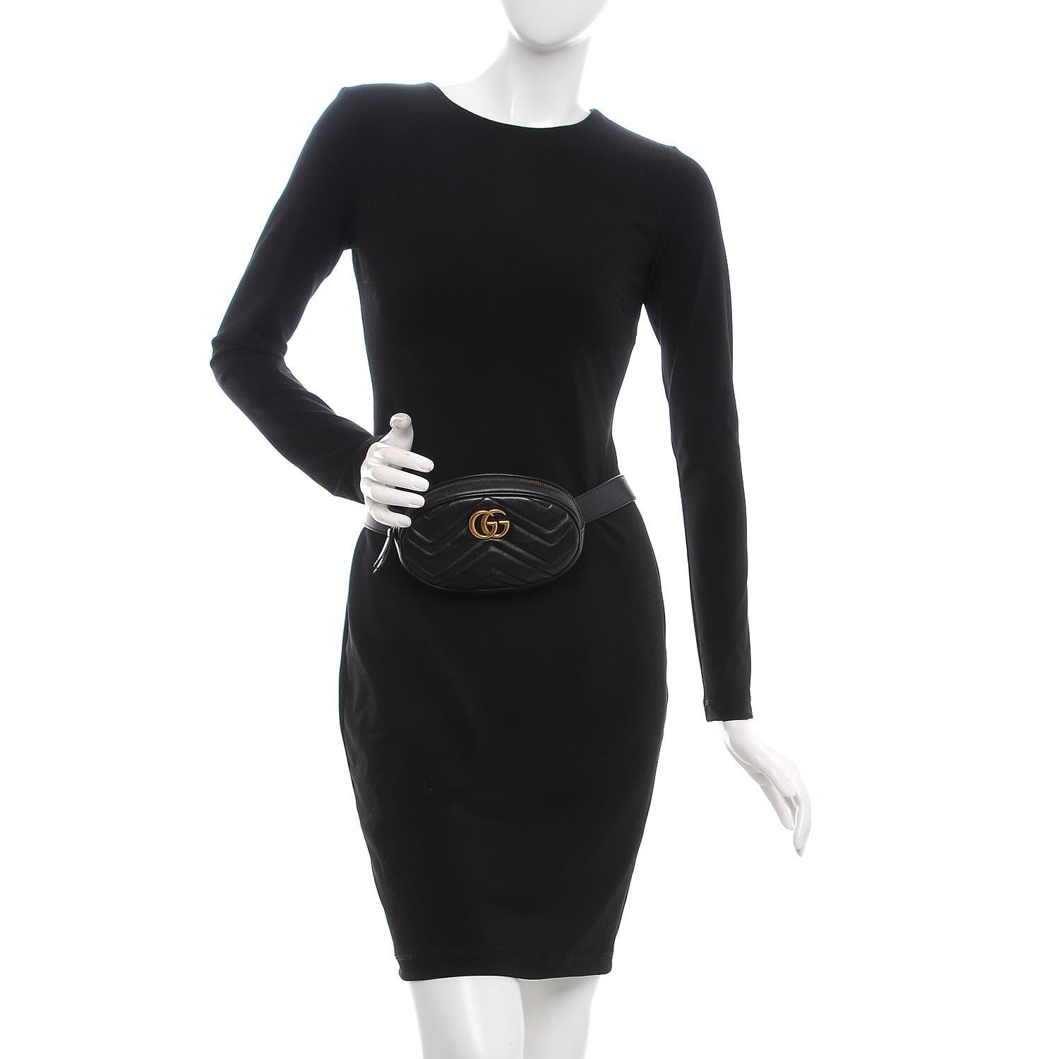 Gucci Calfskin Matelasse GG Marmont Belt Bag 85 34 Black 2 of 8