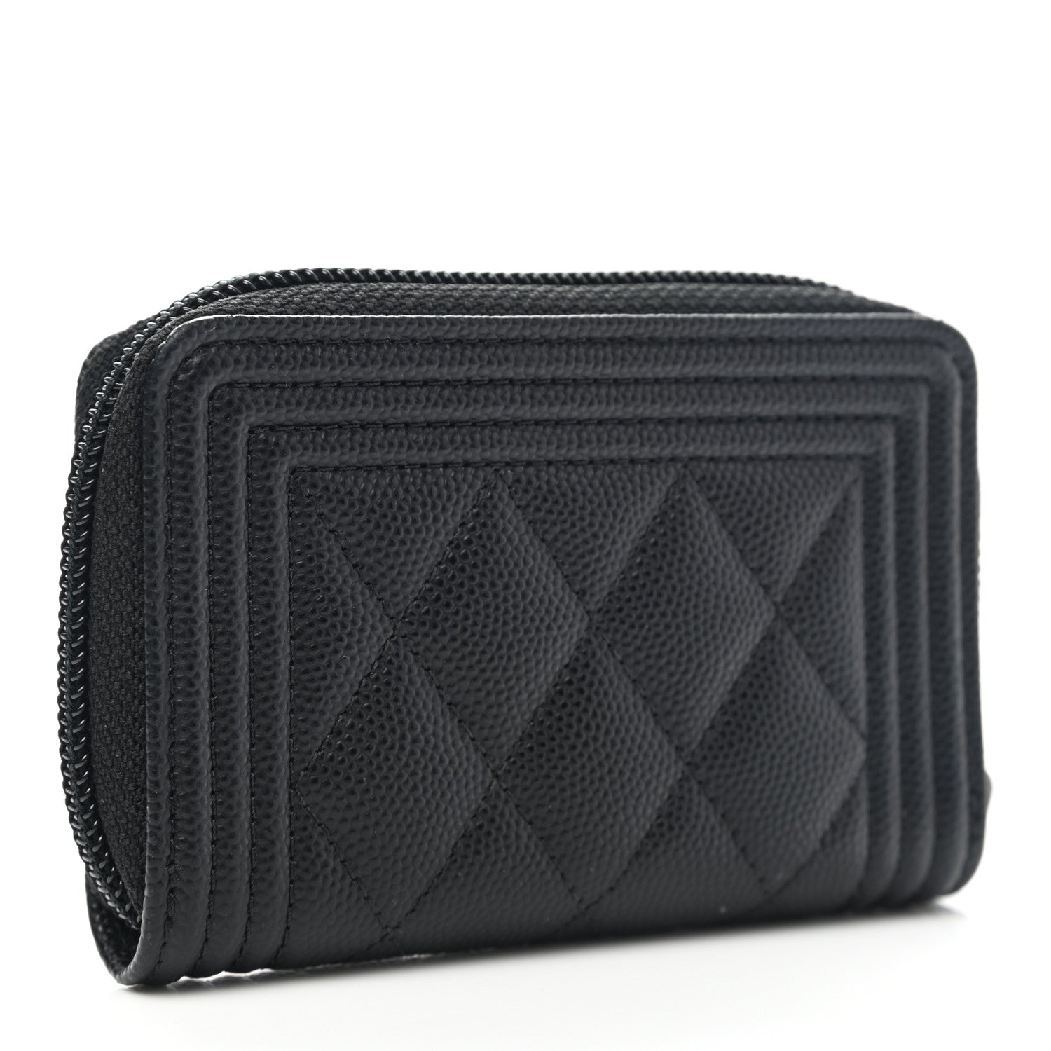 Chanel Caviar Quilted Boy Zip Around Coin Purse Wallet Black 3 of 8