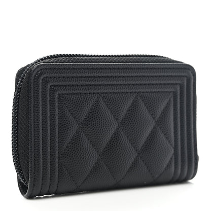 Chanel Caviar Quilted Boy Zip Around Coin Purse Wallet Black 3 of 8