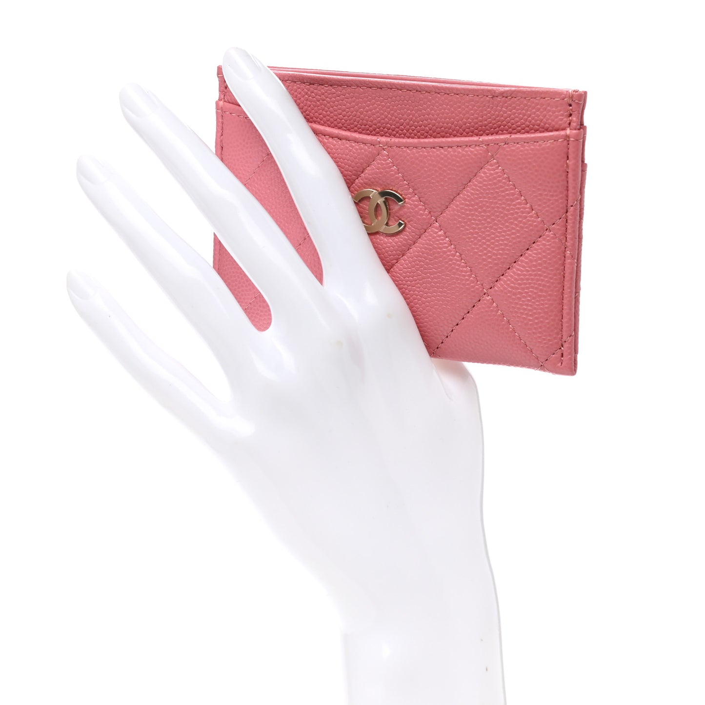 Caviar Quilted Card Holder Dark Pink