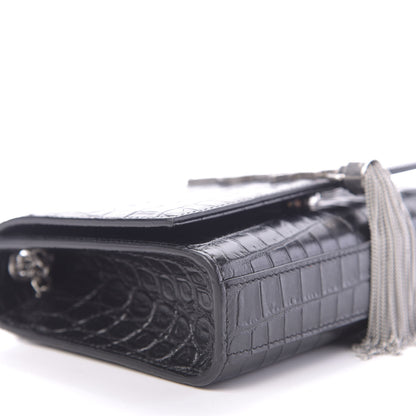 Saint Laurent Calfskin Crocodile Embossed Small Classic Monogram Kate Tassel Satchel Black 6 of 11