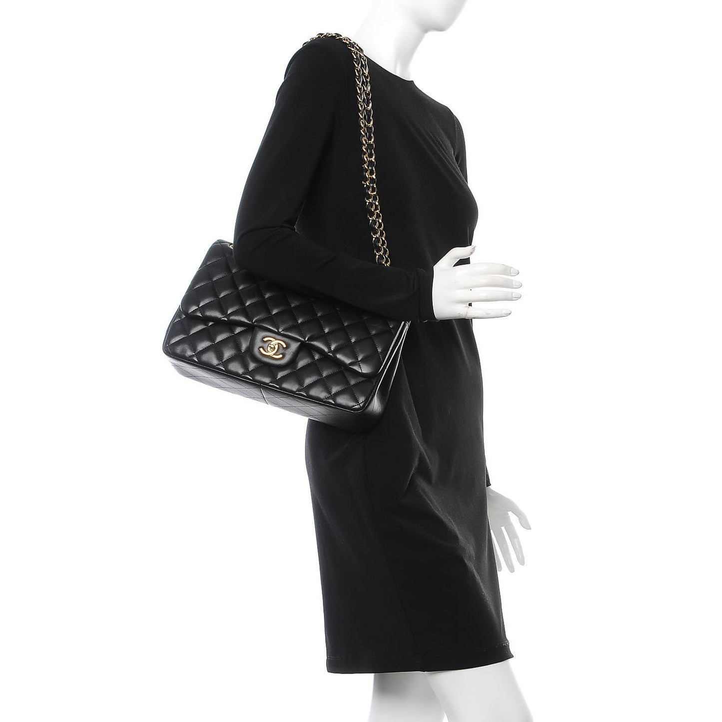 Lambskin Quilted Jumbo Double Flap Black