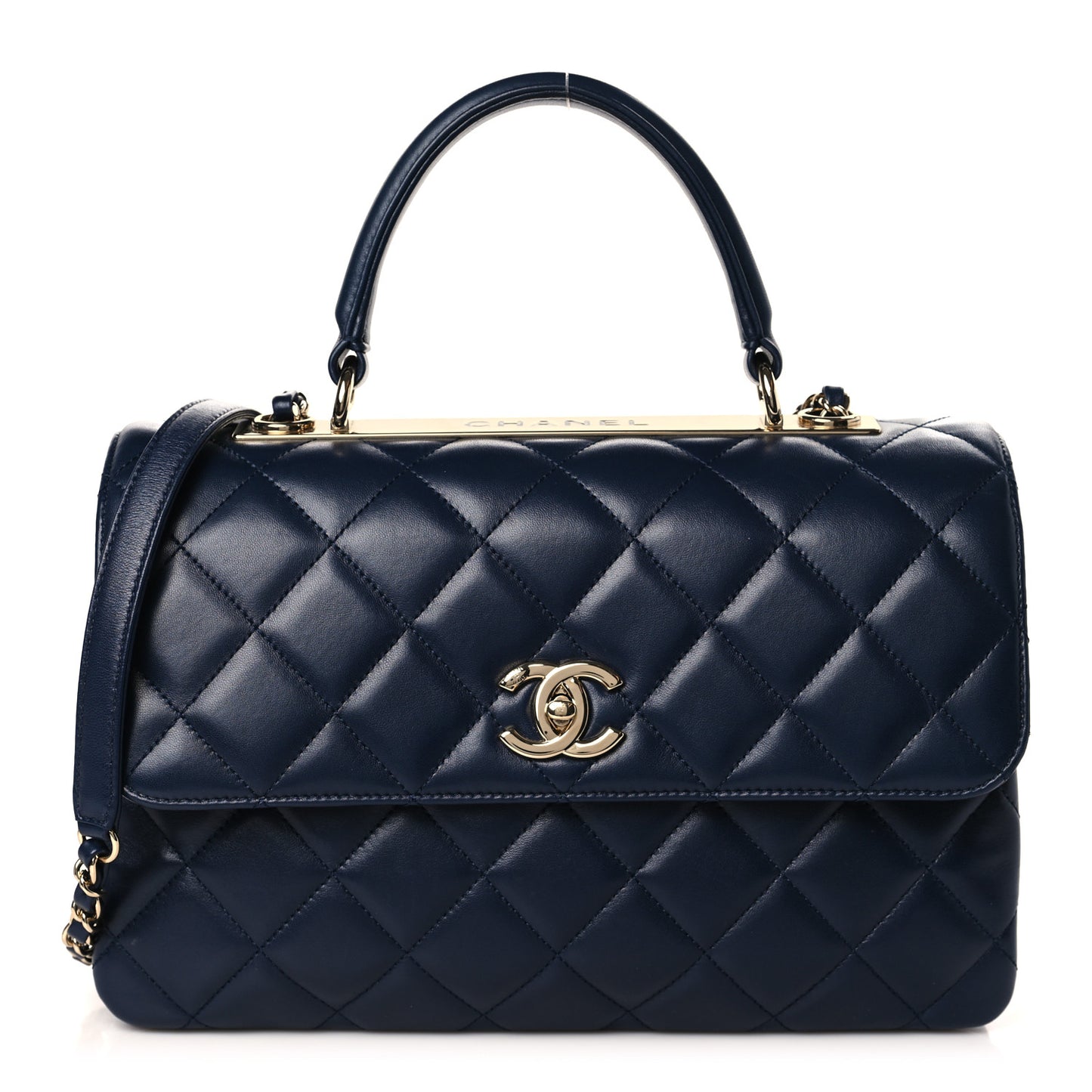 Lambskin Quilted Medium Trendy CC Flap Dual Handle Bag Navy Blue