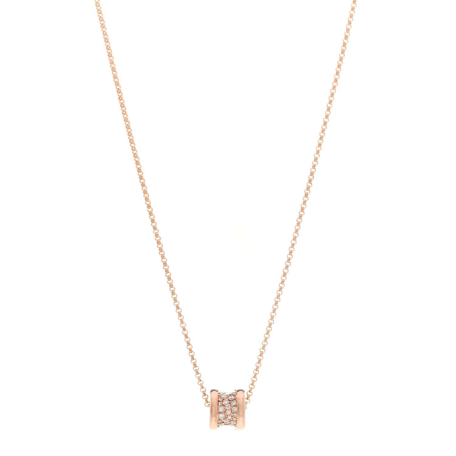 Bulgari 18K Rose Gold Diamond Small B.Zero1 Pave Pendant Necklace 1 of 5