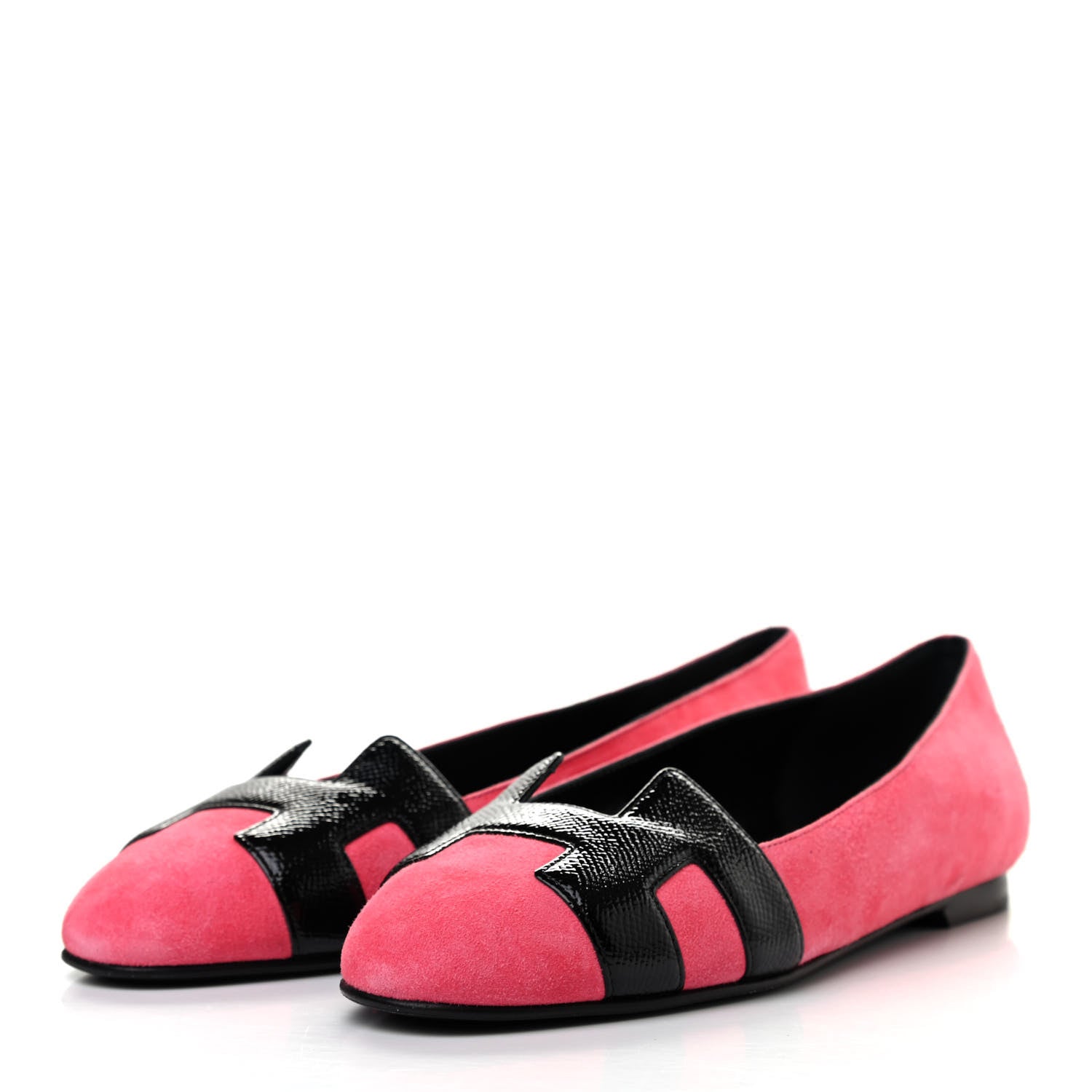 Hermes Velvet Goatskin Patent Epsom Nice Ballerina Flats 37.5 Fuchsia Black 3 of 7