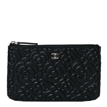 Chanel Caviar Camellia Embossed Cosmetic Pouch Black 1 of 7