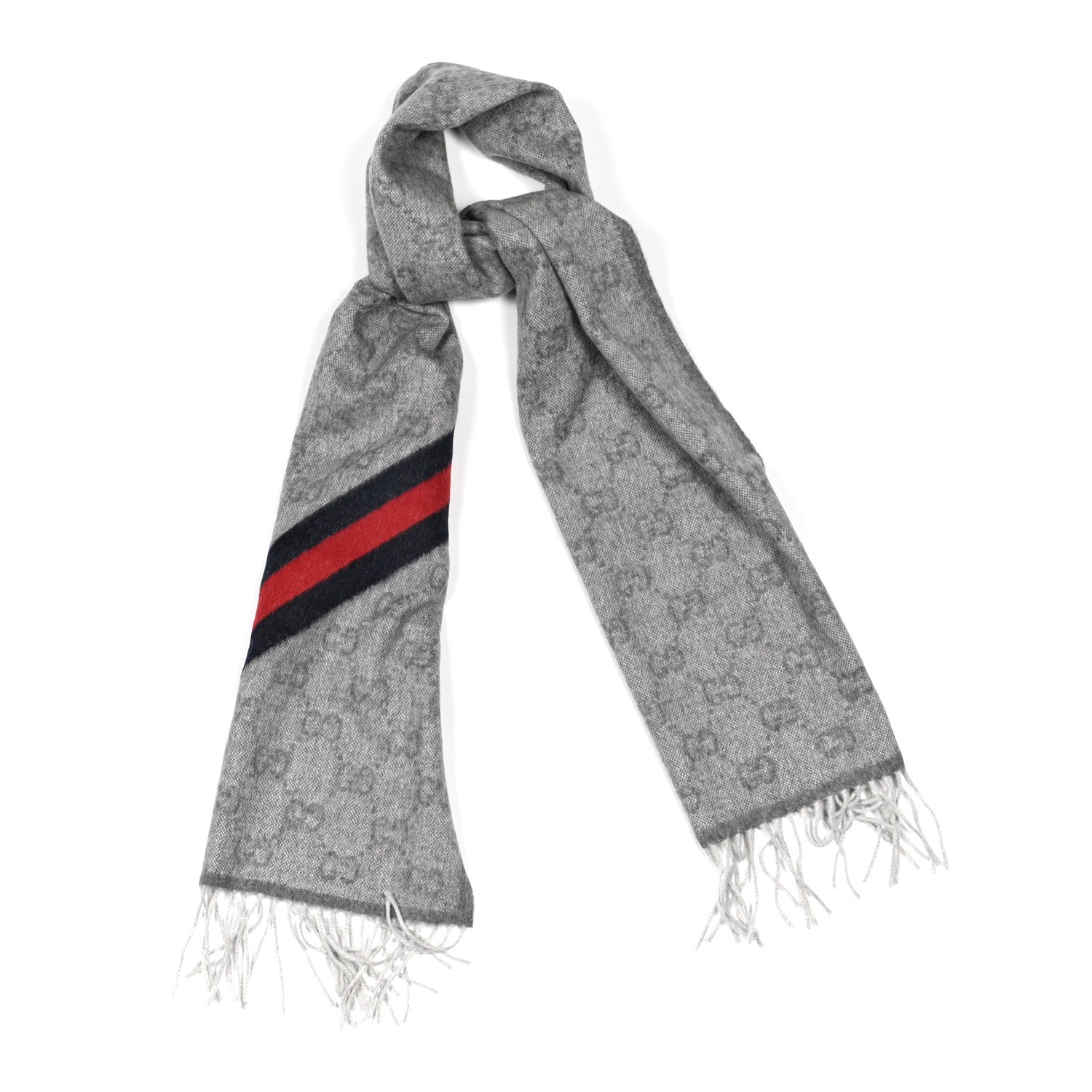 Gucci Wool Angora Monogram Web New Nikky Scarf Zinc Blue 1 of 4