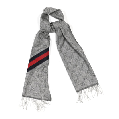 Gucci Wool Angora Monogram Web New Nikky Scarf Zinc Blue 1 of 4