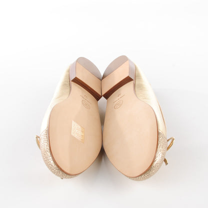 Chanel Lambskin Metallic Caviar CC Cap Toe Ballerina Flats 37 Light Gold 6 of 9