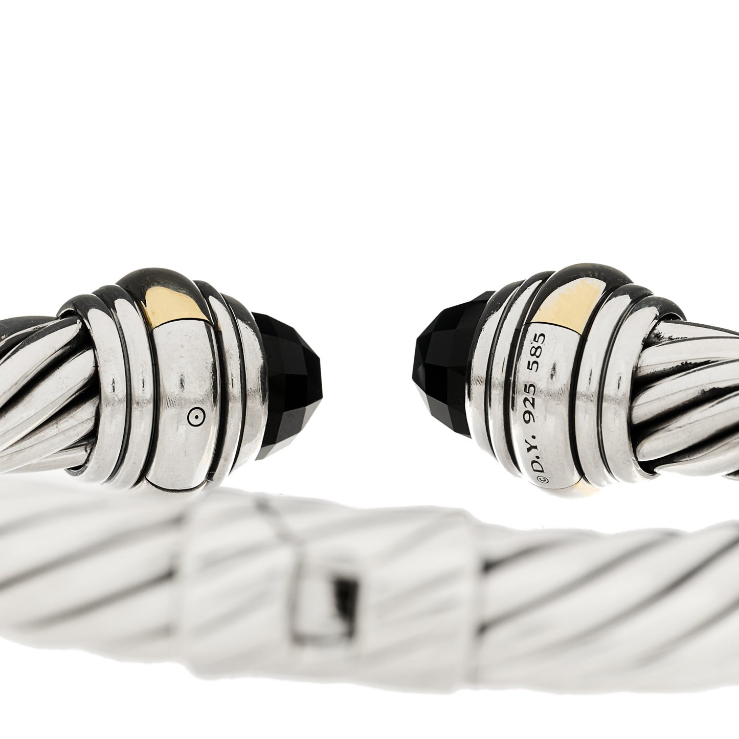 Sterling Silver 14K Yellow Gold Black Onyx 10mm Cable Classics Hinged Bracelet