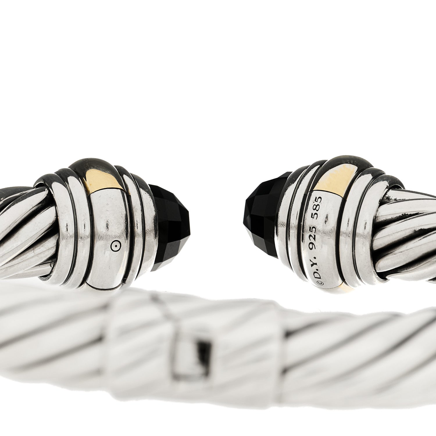 David Yurman Sterling Silver 14K Yellow Gold Black Onyx 10mm Cable Classics Hinged Bracelet 3 of 3