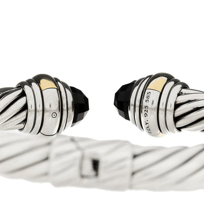 David Yurman Sterling Silver 14K Yellow Gold Black Onyx 10mm Cable Classics Hinged Bracelet 3 of 3