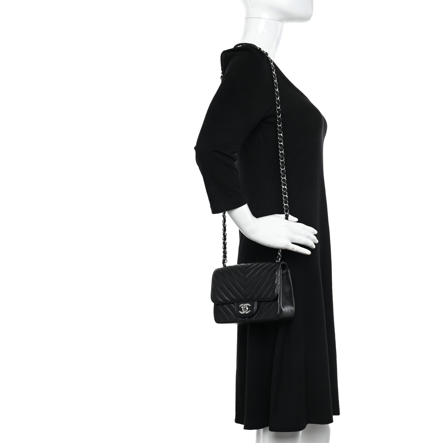 Chanel Lambskin Chevron Quilted Mini Square Flap Black 2 of 11
