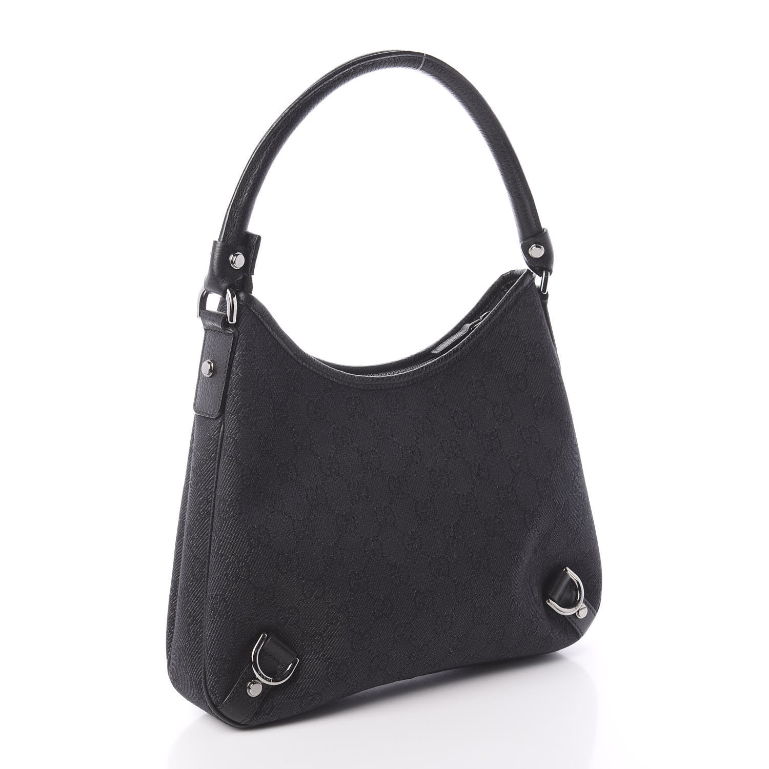 Gucci Denim Monogram Abbey D Ring Hobo Black 3 of 8