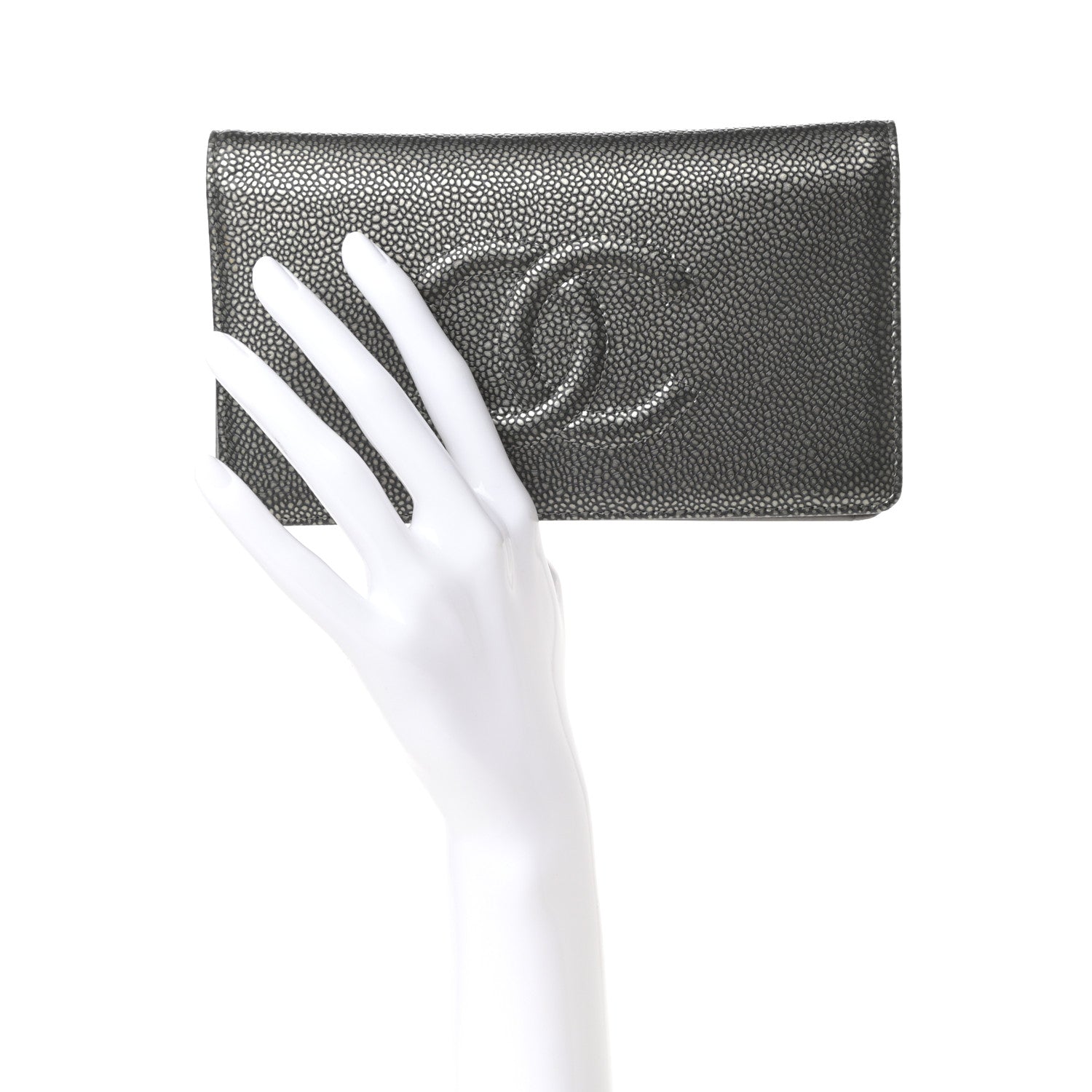 Chanel Metallic Caviar Timeless CC Yen Wallet Dark Silver 2 of 7