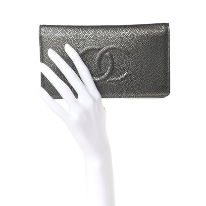 Chanel Metallic Caviar Timeless CC Yen Wallet Dark Silver 2 of 7