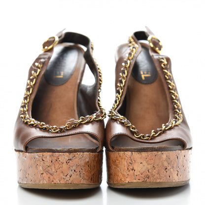 Chanel Lambskin Cork Chain CC Wedge Sandals 39 Brown 2 of 11