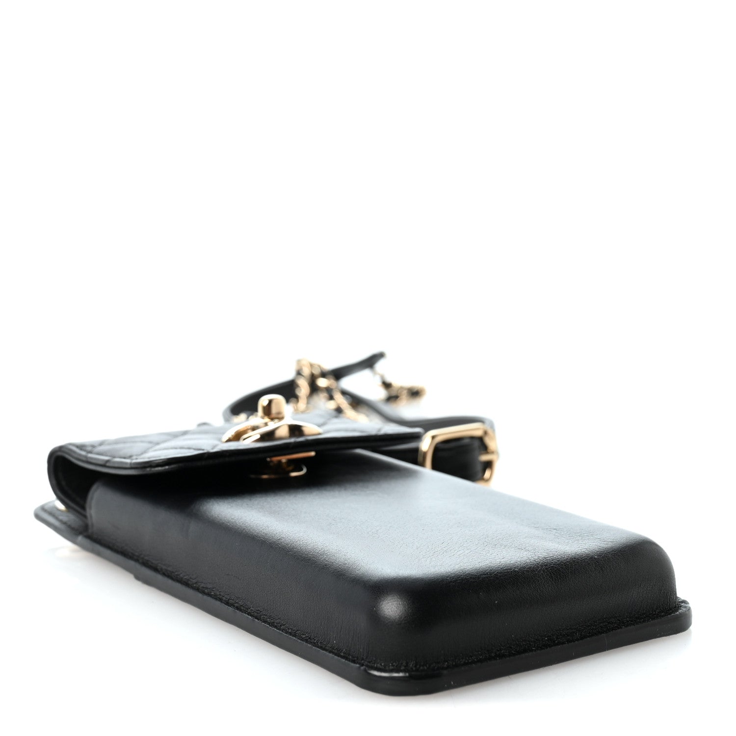 Chanel Lambskin Quilted Phone Holder Flap With Chain Black 4 of 11