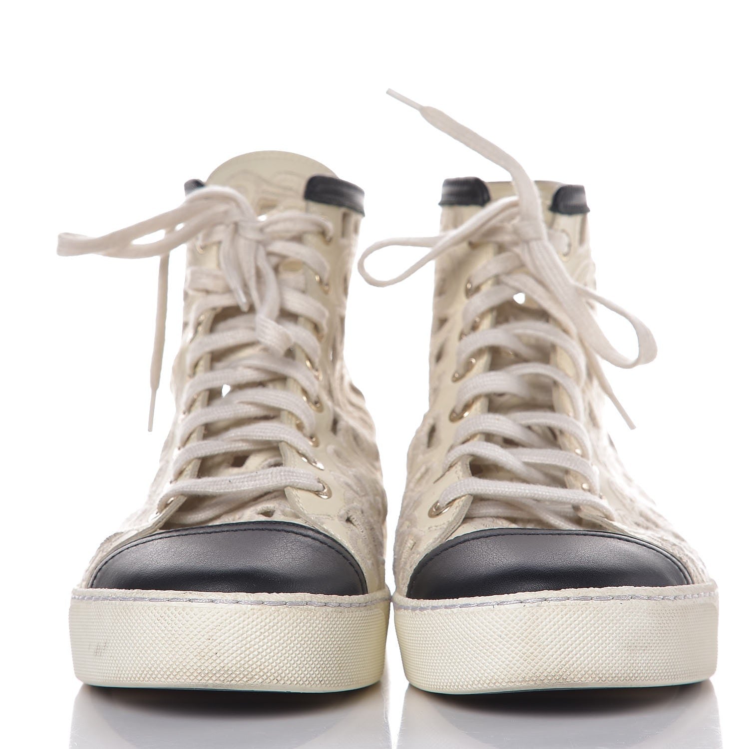 Chanel Grained Goatskin Hollow Out Flower Sneakers 39.5 White Black 2 of 10
