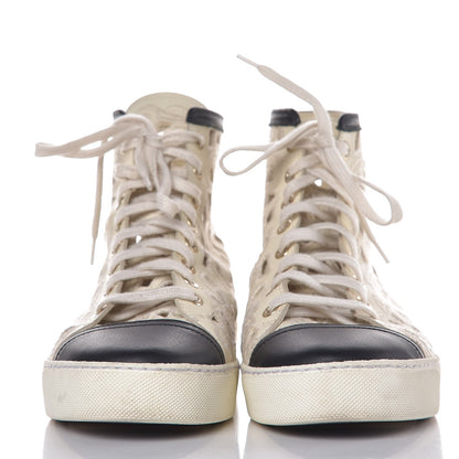 Chanel Grained Goatskin Hollow Out Flower Sneakers 39.5 White Black 2 of 10
