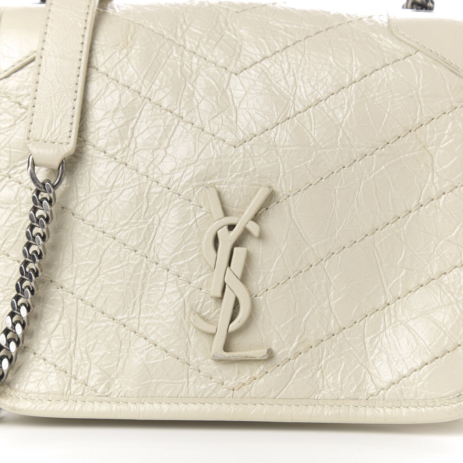 Saint Laurent Crinkled Calfskin Matelasse Monogram Niki Chain Wallet Crema Soft 9 of 9