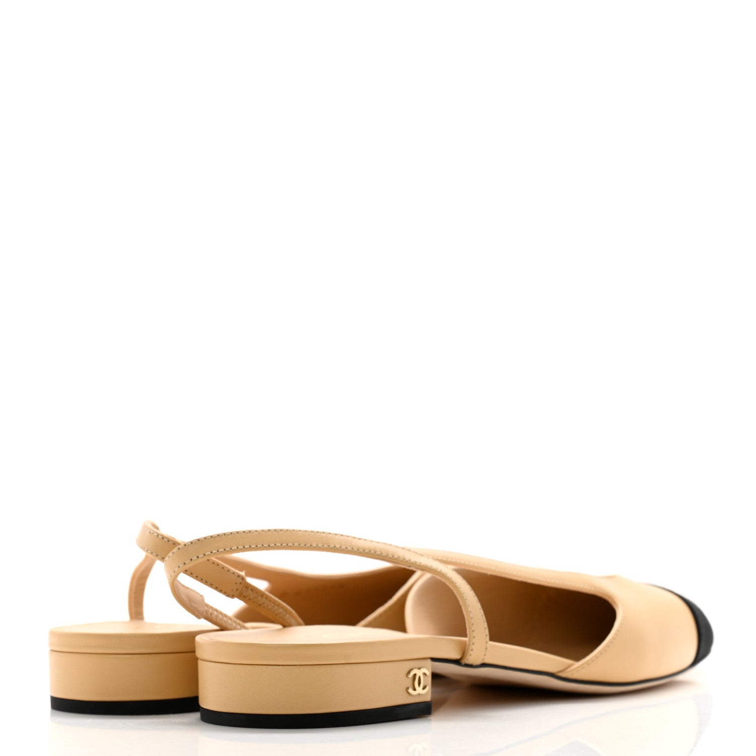 Chanel Lambskin Grosgrain Cap Toe CC Slingback Sandals 40 Beige Black 4 of 9