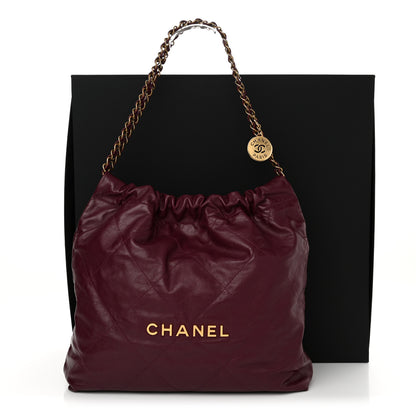 Chanel Shiny Calfskin Quilted Chanel 22 Drawstring Bag Dark Purple 12 of 12
