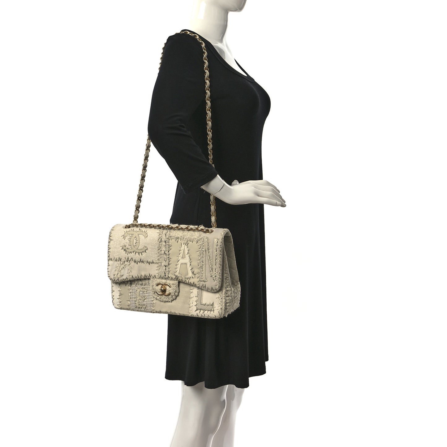 Tweed Patchwork Jumbo Single Flap White