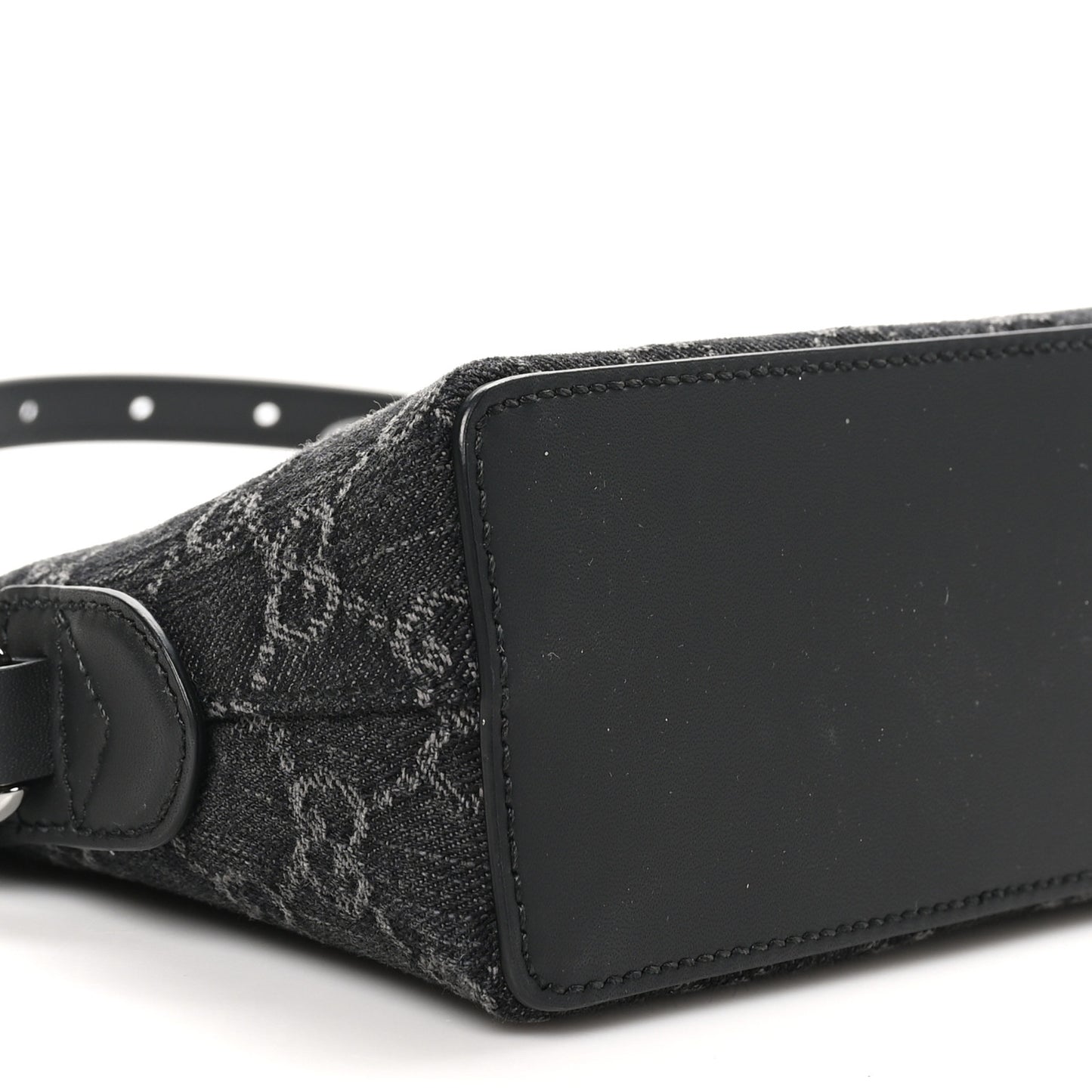 Denim Cuoio Harness GG Monogram Small Ophidia Dome Shoulder Bag Black Medium Grey