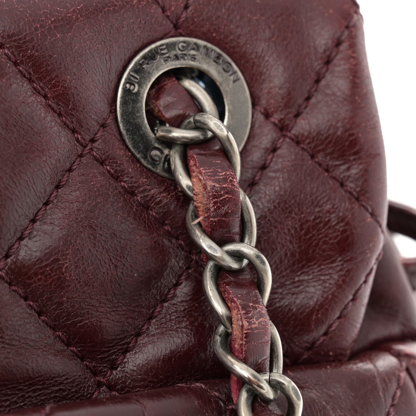 Glazed Calfskin Quilted Large Salzburg Backpack Burgundy