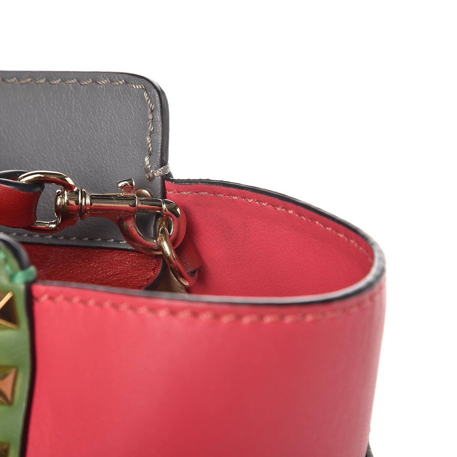 Valentino Garavani Vitello Colorblock Small Rockstud Double Handle Tote Deep Rose Clover Grey Scarlet 11 of 12