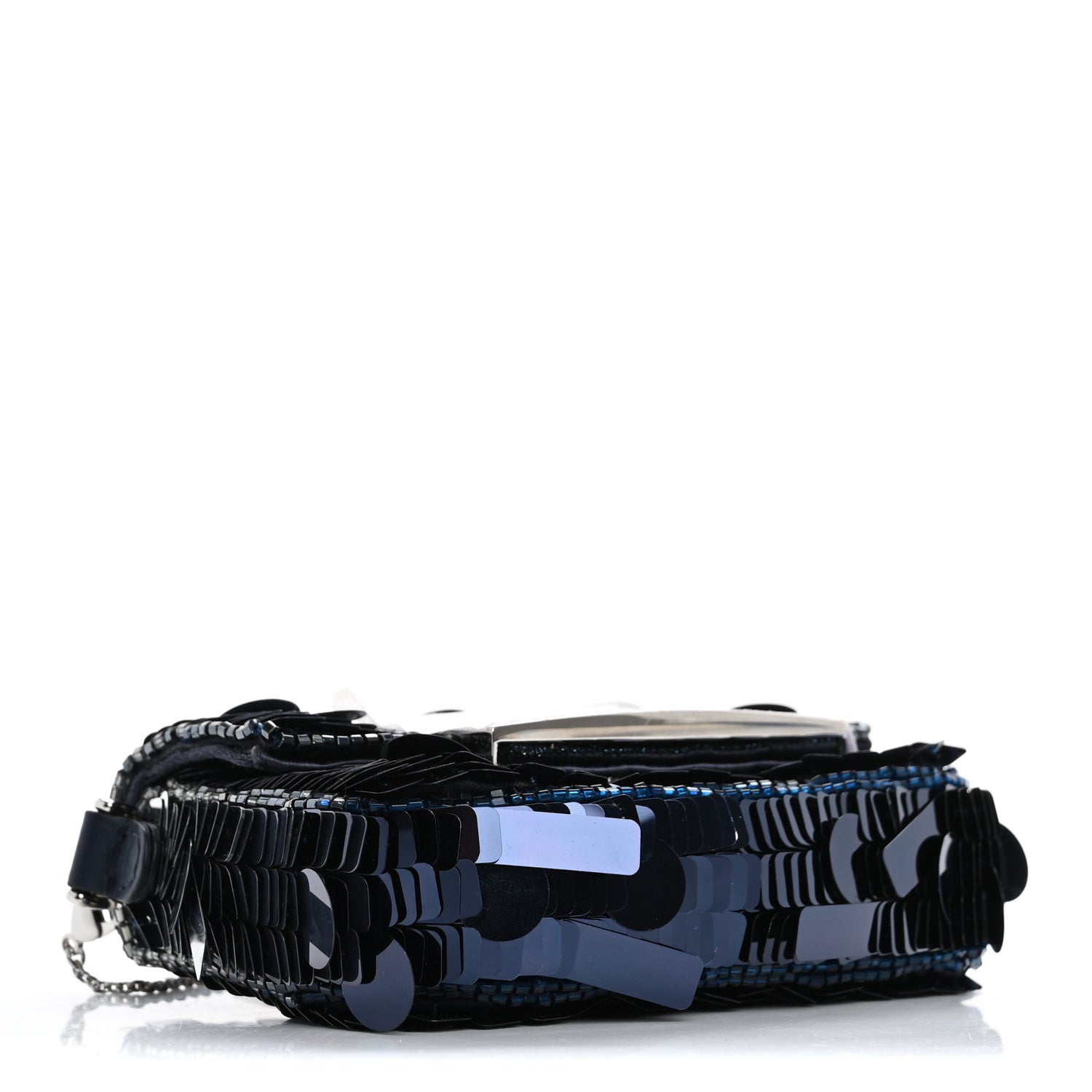 Fendi Sequin Paillettes Shiny Nappa Sex and the City Nano Maxi Buckle Baguette Charm Dark Blue 4 of 11