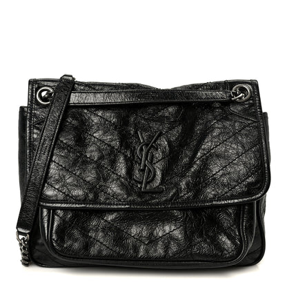 Saint Laurent Crinkled Calfskin Matelasse Monogram Medium Niki Chain Satchel Black 1 of 10