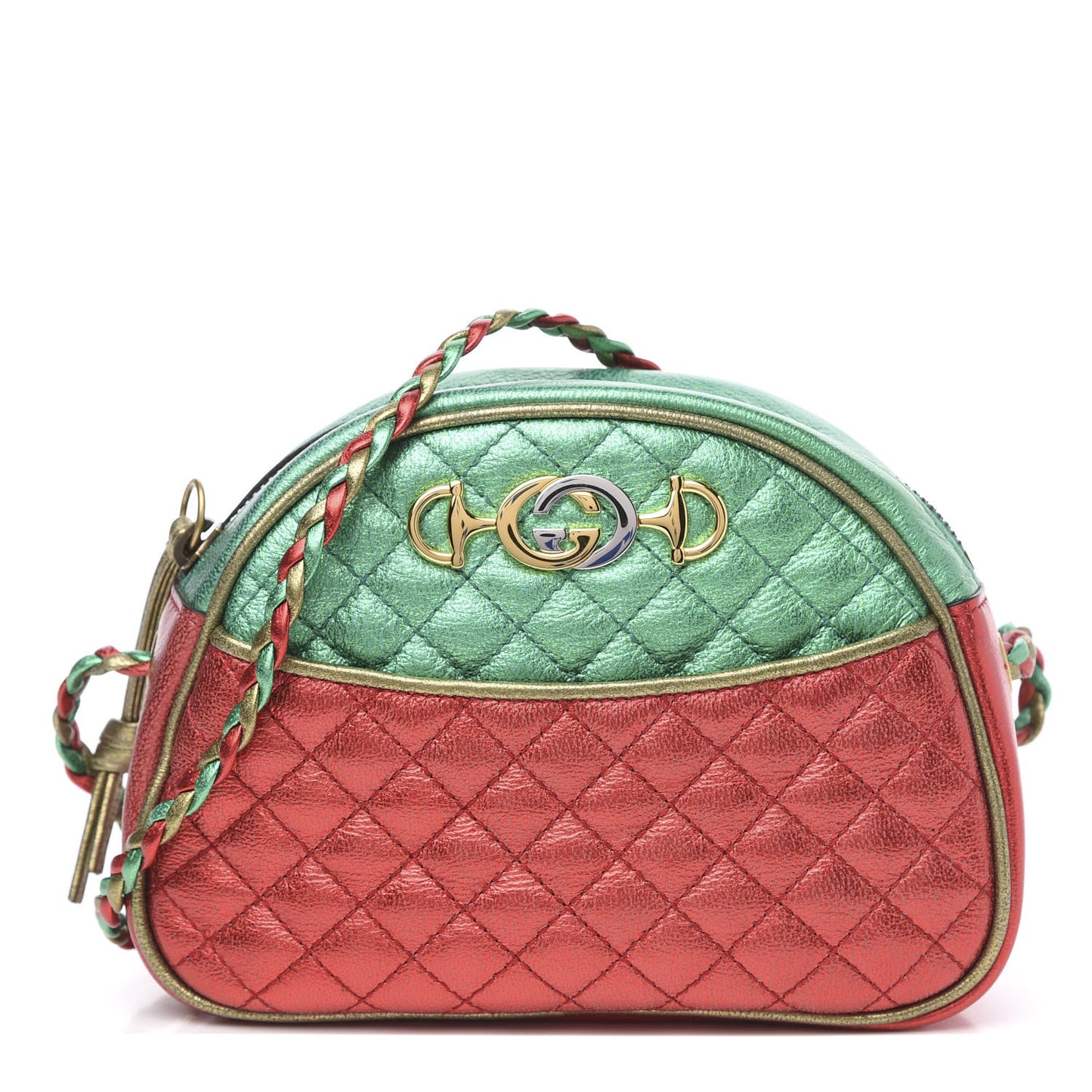Laminated Nappa Trapuntata Mini Zumi Dome Shoulder Bag Rosso Jasmine Green Rame