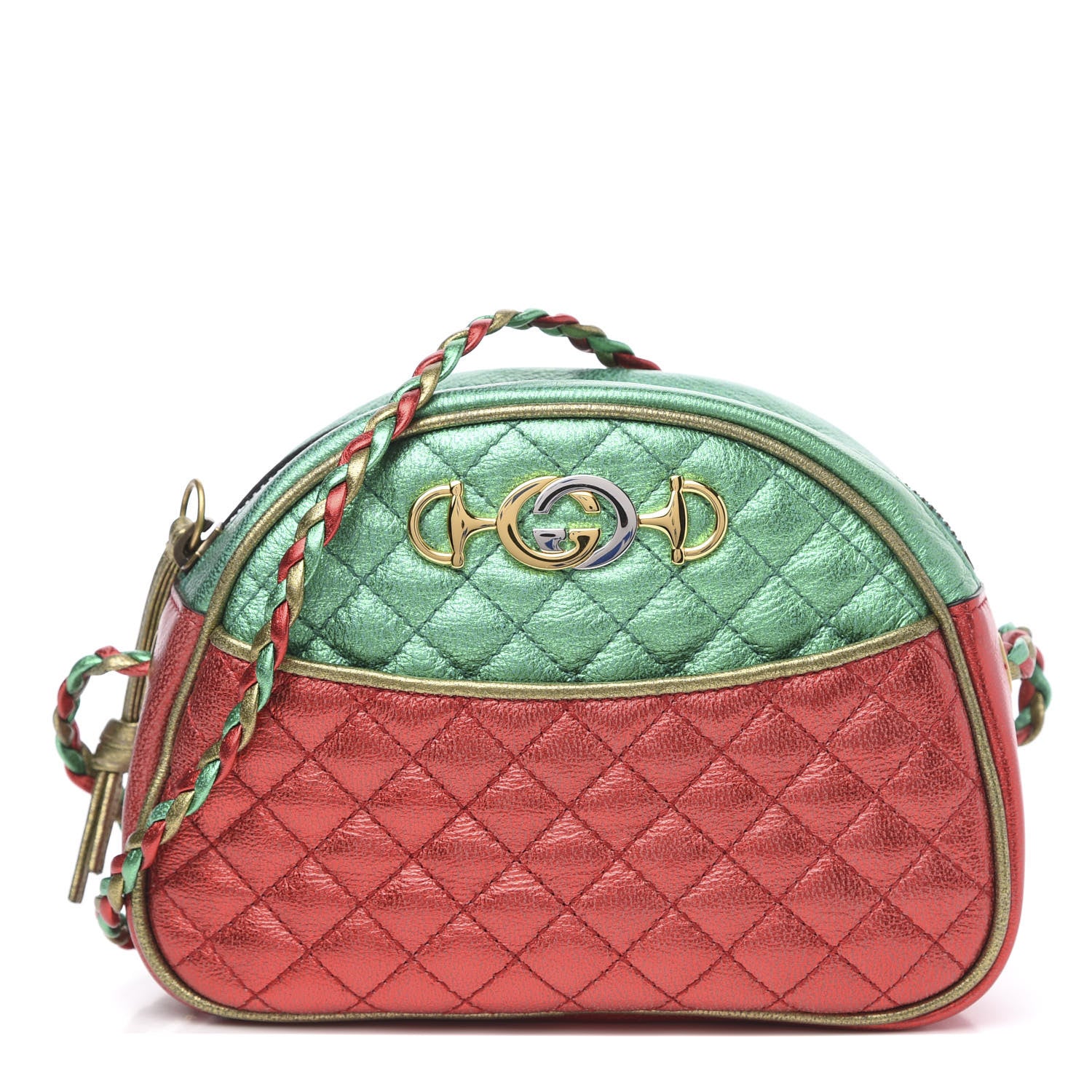 Gucci Laminated Nappa Trapuntata Mini Zumi Dome Shoulder Bag Rosso Jasmine Green Rame 1 of 9