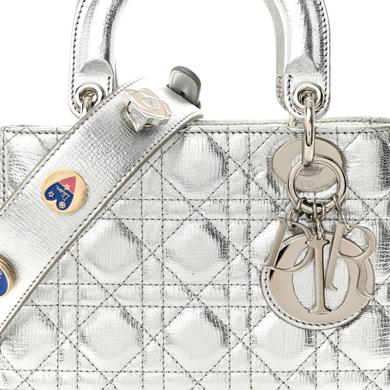 Christian Dior Metallic Grained Calfskin Cannage Small Lucky Badges My Lady Dior Silver 8 of 12