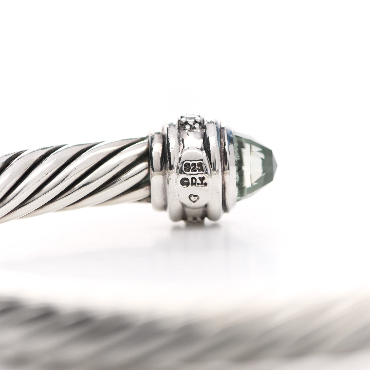 David Yurman Sterling Silver Diamond Prasiolite 7mm Cable Classics Bracelet 4 of 5
