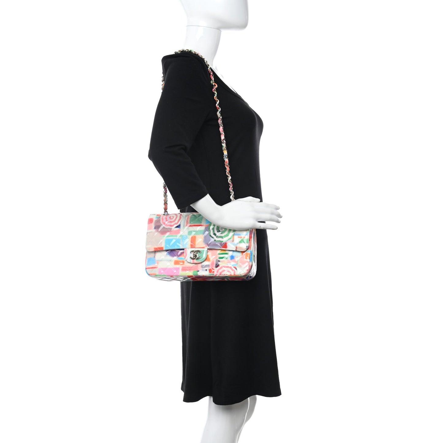 Printed Patent Quilted Rainbow Medium Double Flap Multicolor