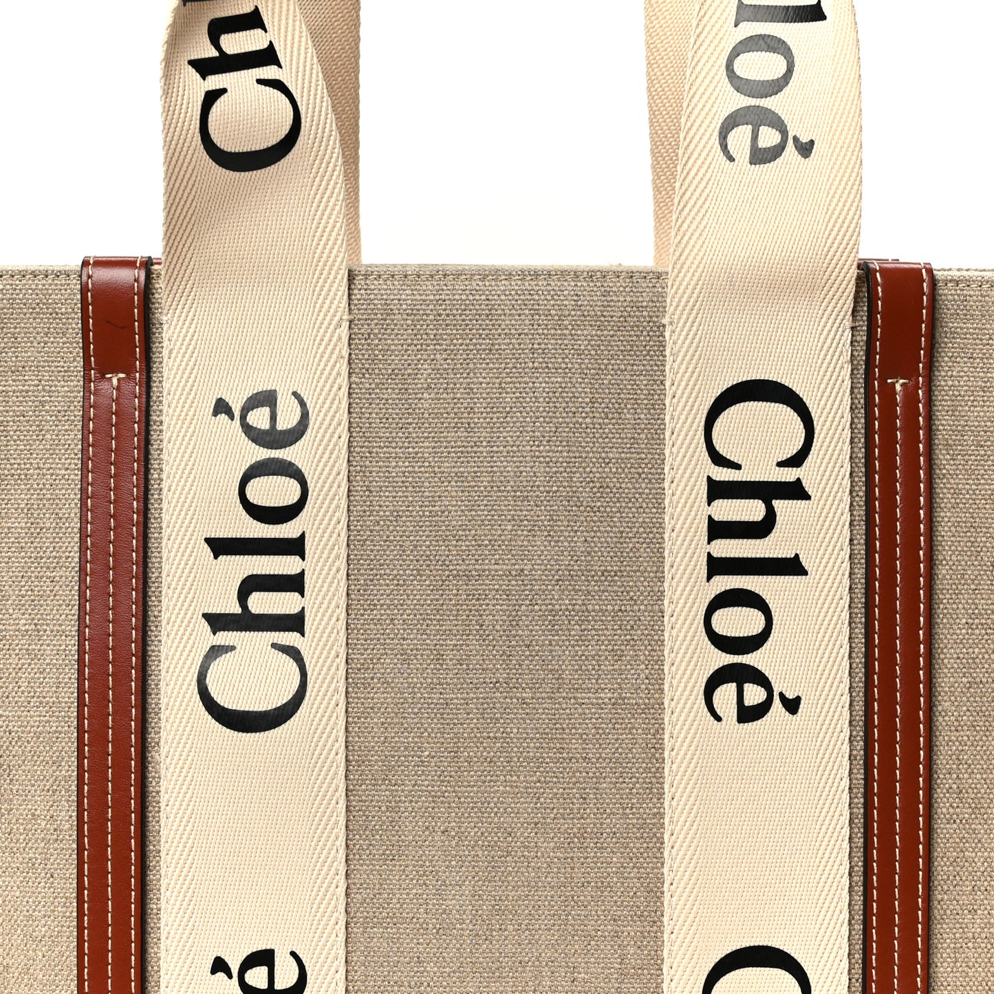 Cotton Calfskin Medium Woody Ribbon Tote White Brown