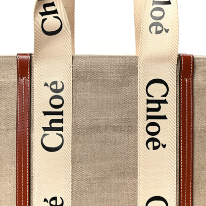 Chloe Cotton Calfskin Medium Woody Ribbon Tote White Brown 8 of 10
