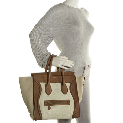 Celine Smooth Calfskin Shrunken Lambskin Mini Tri-Color Luggage Chalk 2 of 8