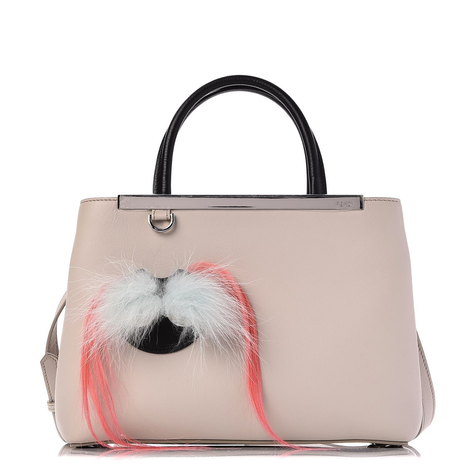 Fendi Vitello Dolce Fox Goat Bi-Color Sad Eyes Mirror Charm Petite 2Jours Tote Grigio Polvere Black 1 of 6